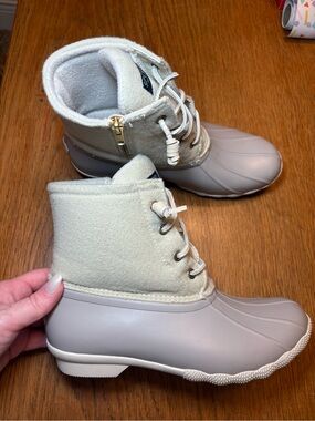 Sperry Saltwater Wool Duck Boots Gray Ivory Women’s Size 8